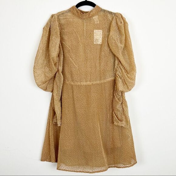 H&M Puff Sleeved Mini Dress in Dark Beige, Size 4 - Picture 3 of 16